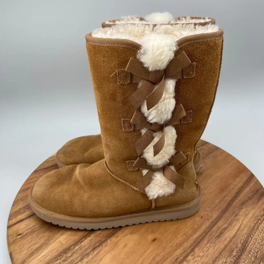 Koolaburra by UGG Victoria Tall Boots Womens 9 Chestnut Suede Faux Fur Shearling